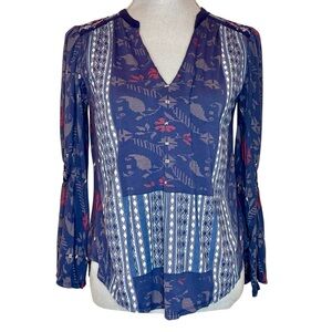 Lucky Brand Blue Graphic Bell Sleeve Blouse